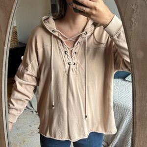 Aerie Lace-Up Light Pink Hoodie